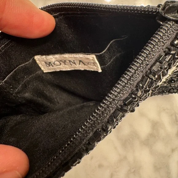 MOYNA “WTF” Black and White Beaded Zipper Pouch 5x3” - Picture 13 of 13